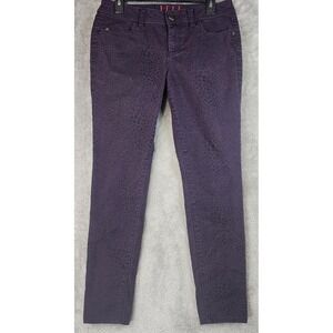 Elle Jeans Womens Size 8 Purple Leopard Print Skinny Mid Rise Stretch Pants